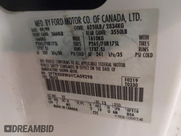 ✅ 2000 Ford F-150 • VIN: 2FTRX08W6YCA09298 • Lot: 41391038. Listed on IAAI with 179,738 mi. Free auction sales archive from the USA and detailed vehicle history report at DreamBid. Image 9.