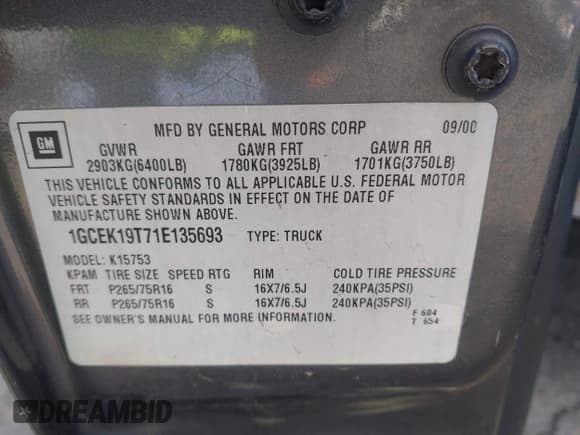 ✅ 2001 Chevrolet Silverado 1500 LS • VIN: 1GCEK19T71E135693 • Лот: 43726560. Опубликован ранее на IAAI с пробегом 256 344 миль. Бесплатный доступ к архиву аукционных продаж из США и подробный отчёт об истории автомобиля на DreamBid. Изображение 9.