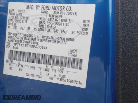 ✅ 2013 Ford F-150 XL • VIN: 1FTFX1ET9DFA33841 • Lot: 41870005. Listed on IAAI with 137,911 mi. Free auction sales archive from the USA and detailed vehicle history report at DreamBid. Image 9.