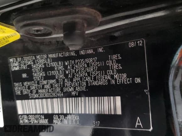 ✅ 2013 Toyota Sienna LE • VIN: 5TDKK3DC8DS282464 • Lot: 90034475. Listed on Copart with 122,791 mi. Free auction sales archive from the USA and detailed vehicle history report at DreamBid. Image 13.