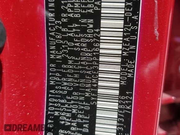 ✅ 2023 Toyota Corolla XSE • VIN: 5YFT4MCE3PP166724 • Lot: 84244345. Wystawiony na Copart z przebiegiem 84 035 mil. Bezpłatny archiwum sprzedaży aukcyjnych z USA i szczegółowy raport historii pojazdu na DreamBid. Zdjęcie 12.