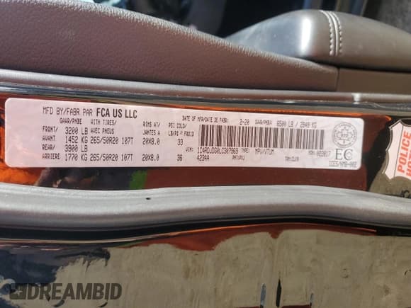 ✅ 2020 Dodge Durango GT Plus • VIN: 1C4RDJDG0LC307969 • Лот: 83986645. Опубликован ранее на Copart с пробегом 74 405 миль. Бесплатный доступ к архиву аукционных продаж из США и подробный отчёт об истории автомобиля на DreamBid. Изображение 14.