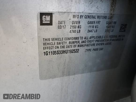 2017 Chevrolet Impala LT with VIN 1G1105S33HU192522, listed as a Copart auction lot 82408215 with 96,024 mi miles and Salvage title. Bid and sale history available at DreamBid. Image 12.