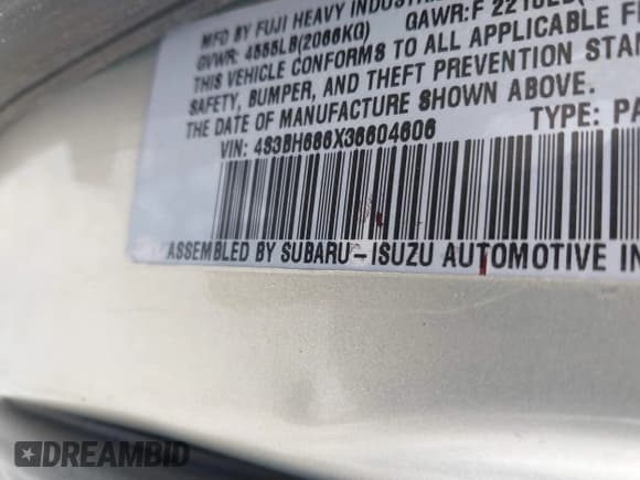 ✅ 2004 Subaru Legacy Outback L.L. Bean • VIN: 4S3BH806547637726 • Lot: 41595201. Wystawiony na IAAI z przebiegiem 204 828 mil. Bezpłatny archiwum sprzedaży aukcyjnych z USA i szczegółowy raport historii pojazdu na DreamBid. Zdjęcie 9.