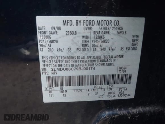 ✅ 2009 Lincoln MKX • VIN: 2LMDU88C79BJ00174 • Lot: 42637124. Listed on IAAI with 222,023 mi. Free auction sales archive from the USA and detailed vehicle history report at DreamBid. Image 9.