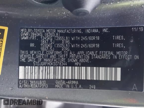 ✅ 2019 Toyota Highlander Hybrid XLE • VIN: 5TDJGRFH0KS078344 • Лот: 43731540. Опубликован ранее на IAAI с пробегом 58 313 миль. Бесплатный доступ к архиву аукционных продаж из США и подробный отчёт об истории автомобиля на DreamBid. Изображение 9.