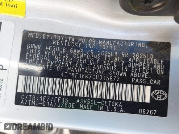 ✅ 2012 Toyota Camry LE • VIN: 4T1BF1FKXCU015877 • Lot: 43604748. Wystawiony na IAAI z przebiegiem 178 475 mil. Bezpłatny archiwum sprzedaży aukcyjnych z USA i szczegółowy raport historii pojazdu na DreamBid. Zdjęcie 9.