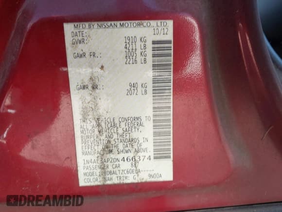 ✅ 2013 Nissan Altima S • VIN: 1N4AL3AP2DN466374 • Lot: 43670553. Wystawiony na IAAI z przebiegiem 184 783 mil. Bezpłatny archiwum sprzedaży aukcyjnych z USA i szczegółowy raport historii pojazdu na DreamBid. Zdjęcie 9.