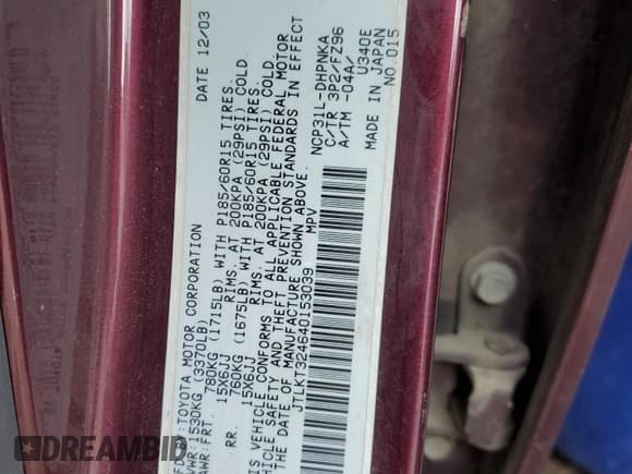 ✅ 2004 Scion xB • VIN: JTLKT324640153039 • Lot: 93755385. Listed on Copart with 241,363 mi. Free auction sales archive from the USA and detailed vehicle history report at DreamBid. Image 12.