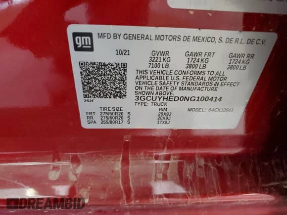 2022 Chevrolet Silverado 1500 High Country с VIN 3GCUYHED0NG100414, выставлен на аукционе Copart как лот 70989165 с пробегом 20 516 миль миль и Списание • Salvage title. История ставок и продаж доступна на DreamBid. Изображение 12.