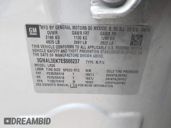 ✅ 2014 Chevrolet Captiva Sport LT • VIN: 3GNAL3EK7ES666237 • Lot: 42325701. Wystawiony na IAAI z przebiegiem 222 413 mil. Bezpłatny archiwum sprzedaży aukcyjnych z USA i szczegółowy raport historii pojazdu na DreamBid. Zdjęcie 9.