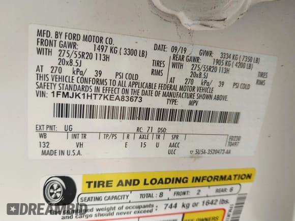 ✅ 2019 Ford Expedition Max XLT • VIN: 1FMJK1HT7KEA83673 • Лот: 41290993. Опубликован ранее на IAAI с пробегом 65 602 миль. Бесплатный доступ к архиву аукционных продаж из США и подробный отчёт об истории автомобиля на DreamBid. Изображение 9.