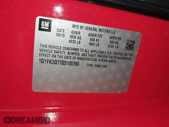 2016 Chevrolet Corvette Z51 2LT with VIN 1G1YK3D77G5105789, listed as a IAAI auction lot 43463430 with 58,300 mi miles and . Bid and sale history available at DreamBid. Image 9.