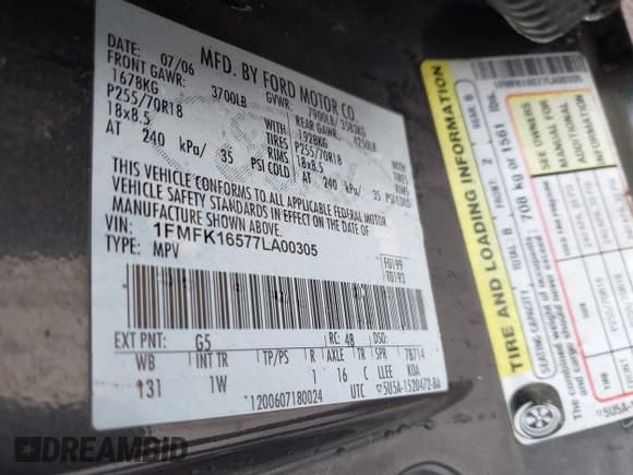 ✅ 2007 Ford Expedition Max XLT • VIN: 1FMFK16577LA00305 • Лот: 43413155. Опубликован ранее на IAAI с пробегом 163 631 миль. Бесплатный доступ к архиву аукционных продаж из США и подробный отчёт об истории автомобиля на DreamBid. Изображение 9.