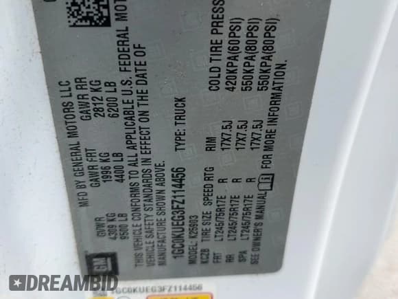 ✅ 2015 Chevrolet Silverado 2500HD Work Truck • VIN: 1GC0KUEG3FZ114456 • Lot: 67215385. Listed on Copart with Not provided. Free auction sales archive from the USA and detailed vehicle history report at DreamBid. Image 12.