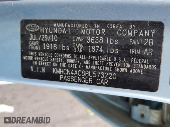 2011 Hyundai Accent GLS z VIN KMHCN4AC8BU573220, wystawiony jako Copart lot #83223024 z przebiegiem 131 086 mil mil oraz Szkoda całkowita • Salvage title. Historia ofert i sprzedaży dostępna na DreamBid. Obrazek 12.