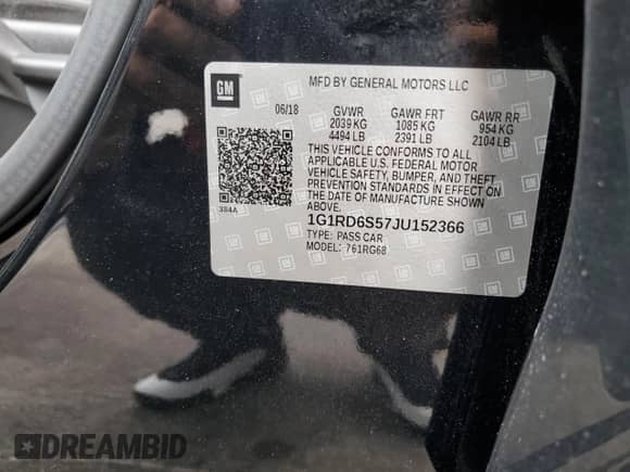 2018 Chevrolet Volt Premier z VIN 1G1RD6S57JU152366, wystawiony jako Copart lot #59594393 z przebiegiem 53 616 mil mil oraz . Historia ofert i sprzedaży dostępna na DreamBid. Obrazek 14.