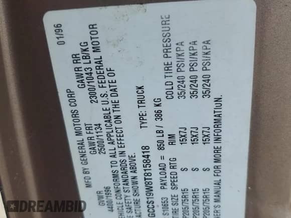 1996 Chevrolet S-10 LS с VIN 1GCCS19W8T8158418, выставлен на аукционе Copart как лот 78109204 с пробегом 138 286 миль миль и Чистый • Clean title. История ставок и продаж доступна на DreamBid. Изображение 12.