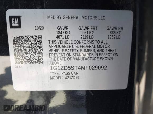 2021 Chevrolet Malibu LT z VIN 1G1ZD5ST4MF029092, wystawiony jako IAAI lot #43140843 z przebiegiem 82 605 mil mil oraz . Historia ofert i sprzedaży dostępna na DreamBid. Obrazek 9.