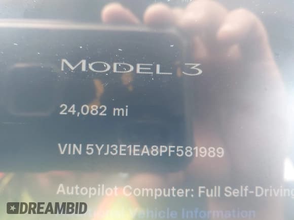 ✅ 2023 Tesla Model 3 • VIN: 5YJ3E1EA8PF581989 • Лот: 43449451. Опубликован ранее на IAAI с пробегом 24 082 миль. Бесплатный доступ к архиву аукционных продаж из США и подробный отчёт об истории автомобиля на DreamBid. Изображение 7.