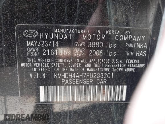 ✅ 2015 Hyundai Elantra Sport • VIN: KMHDH4AH7FU233201 • Lot: 41528040. Listed on IAAI with 185,730 mi. Free auction sales archive from the USA and detailed vehicle history report at DreamBid. Image 9.