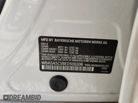 ✅ 2014 BMW 5 Series 528i • VIN: WBA5A5C58ED509306 • Lot: 90621875. Listed on Copart with 134,169 mi. Free auction sales archive from the USA and detailed vehicle history report at DreamBid. Image 12.