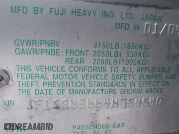 ✅ 2004 Subaru Forester XS • VIN: JF1SG65664H754540 • Lot: 43598975. Listed on IAAI with 152,135 mi. Free auction sales archive from the USA and detailed vehicle history report at DreamBid. Image 9.