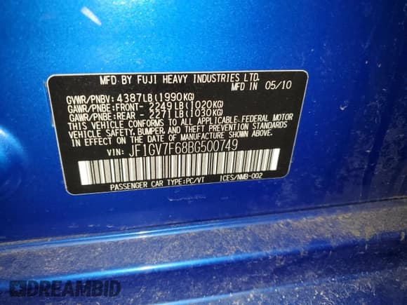 ✅ 2011 Subaru WRX WRX Premium • VIN: JF1GV7F68BG500749 • Lot: 89142555. Listed on Copart with 109,673 mi. Free auction sales archive from the USA and detailed vehicle history report at DreamBid. Image 12.