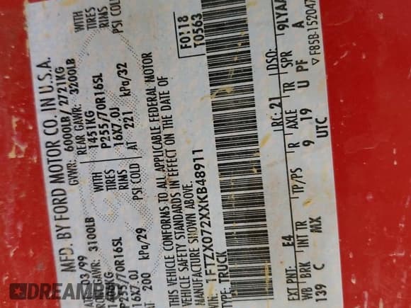 ✅ 1999 Ford F-150 XL • VIN: 1FTZX072XXKB48911 • Lot: 48638765. Listed on Copart with 377,536 mi. Free auction sales archive from the USA and detailed vehicle history report at DreamBid. Image 12.