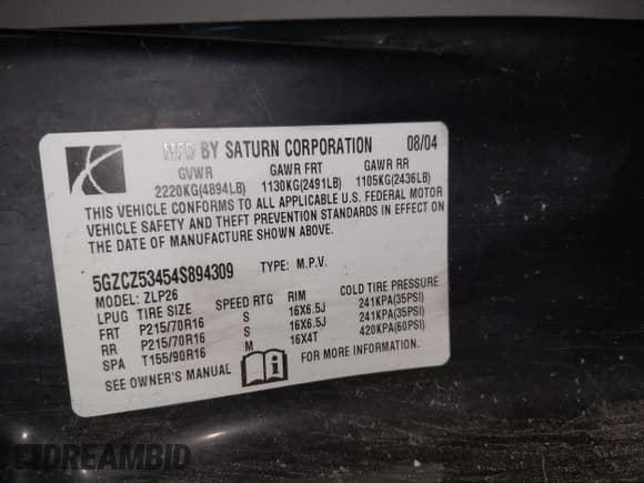 ✅ 2004 Saturn VUE V6 • VIN: 5GZCZ53454S894309 • Lot: 41475143. Wystawiony na IAAI z przebiegiem 182 036 mil. Bezpłatny archiwum sprzedaży aukcyjnych z USA i szczegółowy raport historii pojazdu na DreamBid. Zdjęcie 9.