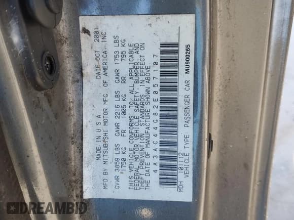 ✅ 2002 Mitsubishi Eclipse GS • VIN: 4A3AC44G82E057107 • Lot: 46343695. Listed on Copart with Not provided. Free auction sales archive from the USA and detailed vehicle history report at DreamBid. Image 12.