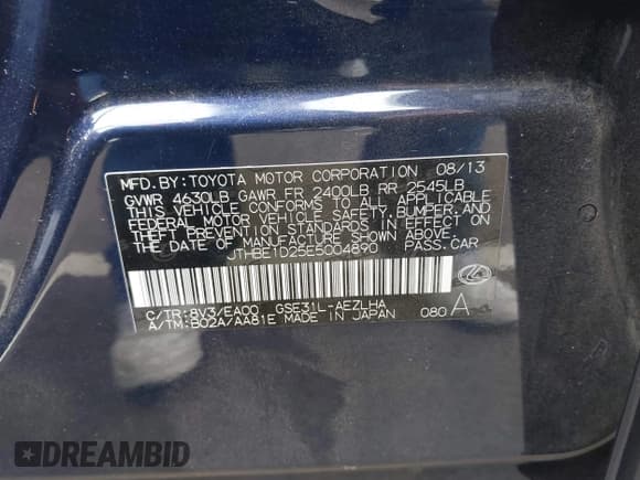 ✅ 2014 Lexus IS 350 • VIN: JTHBE1D25E5004890 • Lot: 42759557. Listed on IAAI with 85,474 mi. Free auction sales archive from the USA and detailed vehicle history report at DreamBid. Image 9.