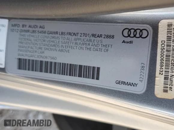 ✅ 2013 Audi A7 Premium Plus • VIN: WAUYGAFC3DN067560 • Lot: 71866735. Listed on Copart with 88,097 mi. Free auction sales archive from the USA and detailed vehicle history report at DreamBid. Image 13.
