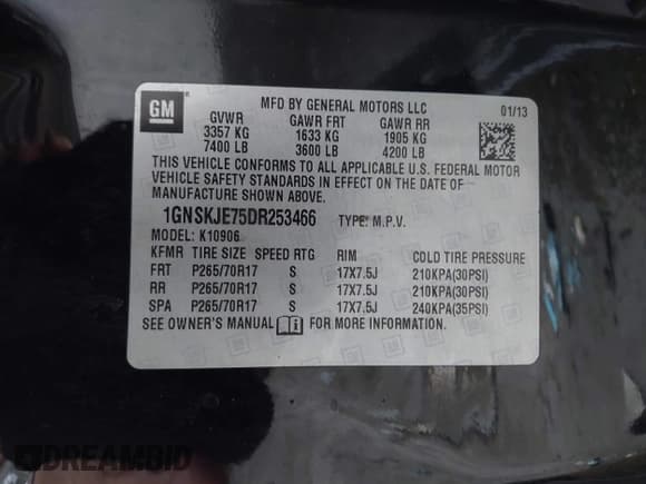 ✅ 2013 Chevrolet Suburban LT • VIN: 1GNSKJE75DR253466 • Лот: 43835635. Опубликован ранее на IAAI с пробегом 339 418 миль. Бесплатный доступ к архиву аукционных продаж из США и подробный отчёт об истории автомобиля на DreamBid. Изображение 9.