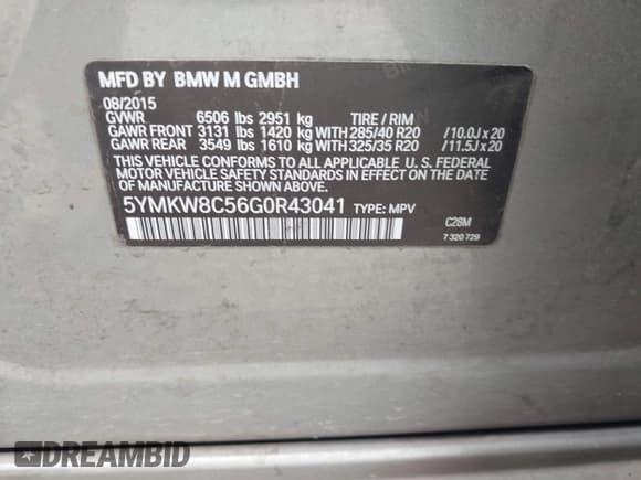 ✅ 2016 BMW X6 M • VIN: 5YMKW8C56G0R43041 • Lot: 42838335. Listed on IAAI with 78,030 mi. Free auction sales archive from the USA and detailed vehicle history report at DreamBid. Image 9.