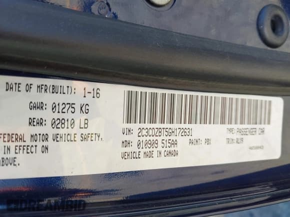 ✅ 2016 Dodge Challenger R/T Plus Shaker • VIN: 2C3CDZBT5GH172631 • Lot: 43542008. Listed on IAAI with 86,527 mi. Free auction sales archive from the USA and detailed vehicle history report at DreamBid. Image 9.