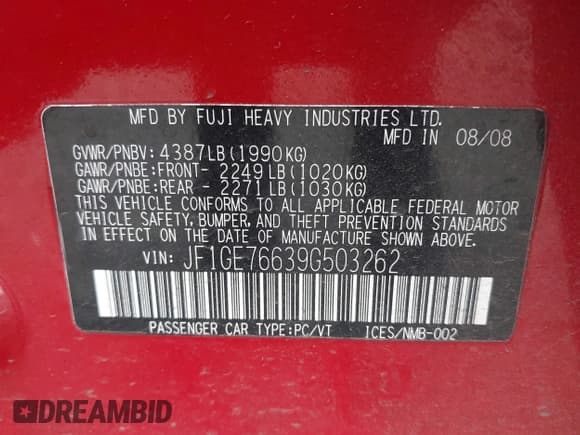 ✅ 2009 Subaru WRX w/Premium Pkg • VIN: JF1GE76639G503262 • Лот: 41900249. Опубликован ранее на IAAI с пробегом 151 953 миль. Бесплатный доступ к архиву аукционных продаж из США и подробный отчёт об истории автомобиля на DreamBid. Изображение 9.