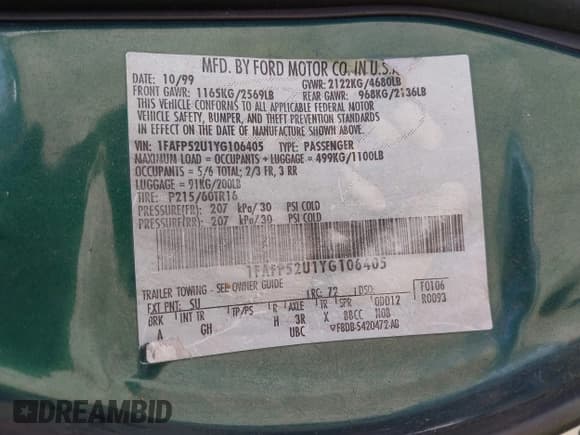 ✅ 2000 Ford Taurus LX • VIN: 1FAFP52U1YG106405 • Лот: 42304060. Опубликован ранее на IAAI с пробегом 363 175 миль. Бесплатный доступ к архиву аукционных продаж из США и подробный отчёт об истории автомобиля на DreamBid. Изображение 9.