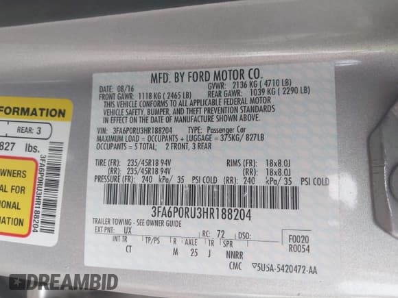 ✅ 2017 Ford Fusion Hybrid Titanium • VIN: 3FA6P0RU3HR188204 • Лот: 42618604. Опубликован ранее на IAAI с пробегом 104 609 миль. Бесплатный доступ к архиву аукционных продаж из США и подробный отчёт об истории автомобиля на DreamBid. Изображение 9.