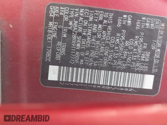 ✅ 2009 Nissan Cube S • VIN: JN8AZ28RX9T117772 • Lot: 42310747. Wystawiony na IAAI z przebiegiem 147 582 mil. Bezpłatny archiwum sprzedaży aukcyjnych z USA i szczegółowy raport historii pojazdu na DreamBid. Zdjęcie 9.