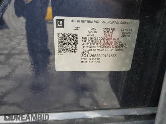 2018 Chevrolet Impala Premier z VIN 2G1125S33J9131555, wystawiony jako Copart lot #55965895 z przebiegiem 101 789 mil mil oraz Szkoda całkowita • Salvage title. Historia ofert i sprzedaży dostępna na DreamBid. Obrazek 13.