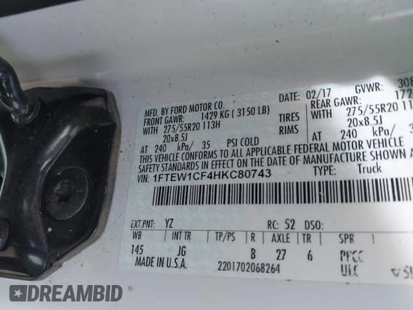 ✅ 2017 Ford F-150 XL • VIN: 1FTEW1CF4HKC80743 • Lot: 41728068. Listed on IAAI with 100,094 mi. Free auction sales archive from the USA and detailed vehicle history report at DreamBid. Image 9.