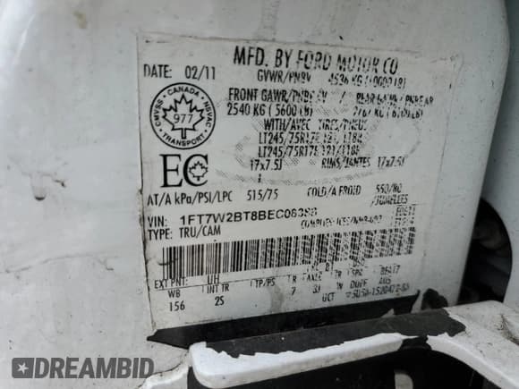 ✅ 2011 Ford F-250 Lariat • VIN: 1FT7W2BT8BEC08388 • Lot: 92257835. Listed on Copart with Not provided. Free auction sales archive from the USA and detailed vehicle history report at DreamBid. Image 12.