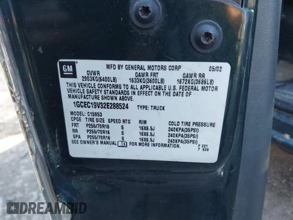 ✅ 2002 Chevrolet Silverado 1500 • VIN: 1GCEC19V32E288524 • Lot: 43616291. Wystawiony na IAAI z przebiegiem 185 847 mil. Bezpłatny archiwum sprzedaży aukcyjnych z USA i szczegółowy raport historii pojazdu na DreamBid. Zdjęcie 9.