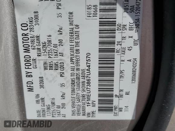 ✅ 2007 Ford Explorer XLT • VIN: 1FMEU73867UA47570 • Lot: 56830095. Listed on Copart with 207,932 mi. Free auction sales archive from the USA and detailed vehicle history report at DreamBid. Image 13.