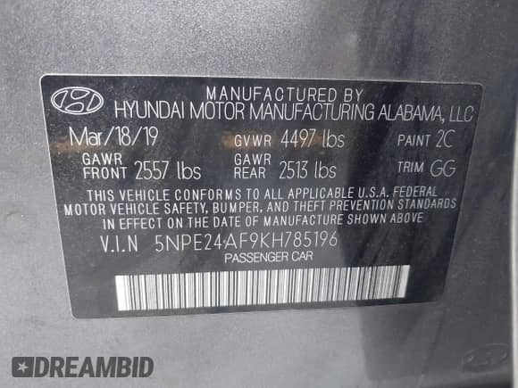 2019 Hyundai Sonata SE с VIN 5NPE24AF9KH785196, выставлен на аукционе IAAI как лот 43265196 с пробегом 109 162 миль миль и . История ставок и продаж доступна на DreamBid. Изображение 9.