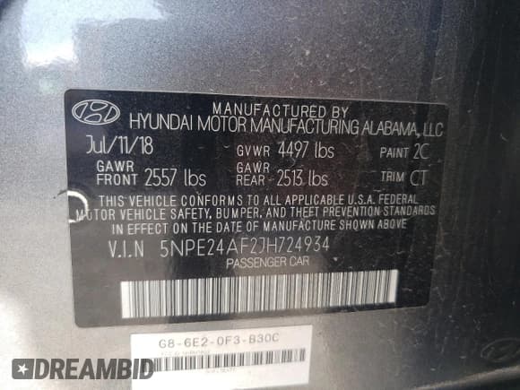 ✅ 2018 Hyundai Sonata SE • VIN: 5NPE24AF2JH724934 • Лот: 63085702. Опубликован ранее на Copart с пробегом 68 649 миль. Бесплатный доступ к архиву аукционных продаж из США и подробный отчёт об истории автомобиля на DreamBid. Изображение 10.