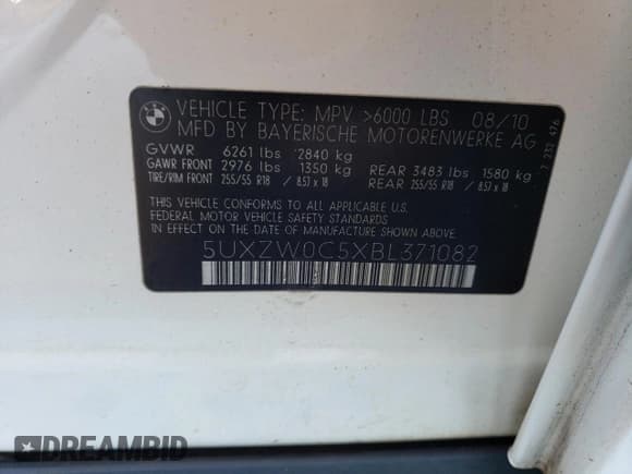 ✅ 2011 BMW X5 35d • VIN: 5UXZW0C5XBL371082 • Lot: 87466965. Listed on Copart with 178,999 mi. Free auction sales archive from the USA and detailed vehicle history report at DreamBid. Image 13.