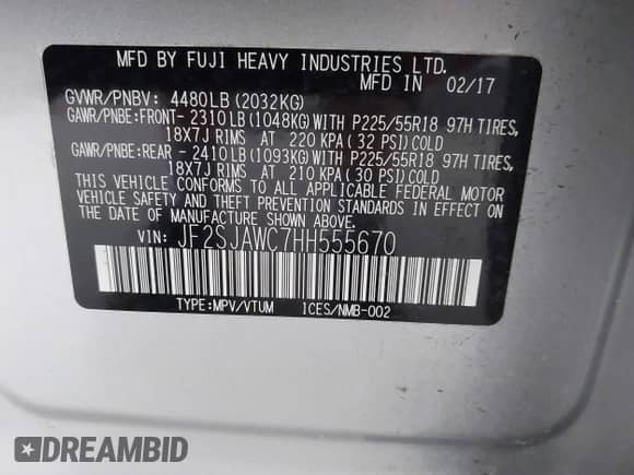 2017 Subaru Forester Touring z VIN JF2SJAWC7HH555670, wystawiony jako IAAI lot #43471642 z przebiegiem 89 476 mil mil oraz . Historia ofert i sprzedaży dostępna na DreamBid. Obrazek 9.