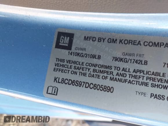 ✅ 2013 Chevrolet Spark LT • VIN: KL8CD6S97DC605890 • Лот: 43441126. Опубликован ранее на IAAI с пробегом 188 659 миль. Бесплатный доступ к архиву аукционных продаж из США и подробный отчёт об истории автомобиля на DreamBid. Изображение 9.